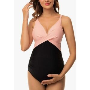 Ziola Maternity One Piece Front Cross V-Neck Pregnancy Swimwear Monokini- Small